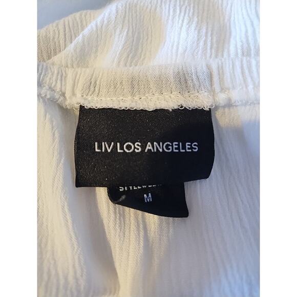 Liv Los Angeles Womens Medium Gauze Top White Embroidered Floral Boho Peasant - Picture 3 of 6